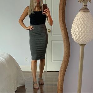 Stradivarius Grey Midi Skirt with Back Slit